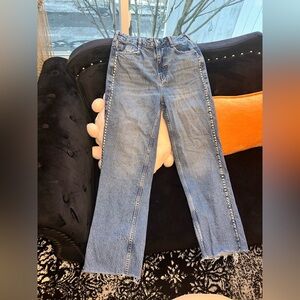 Zara High Rise Straight Leg Studded Jeans